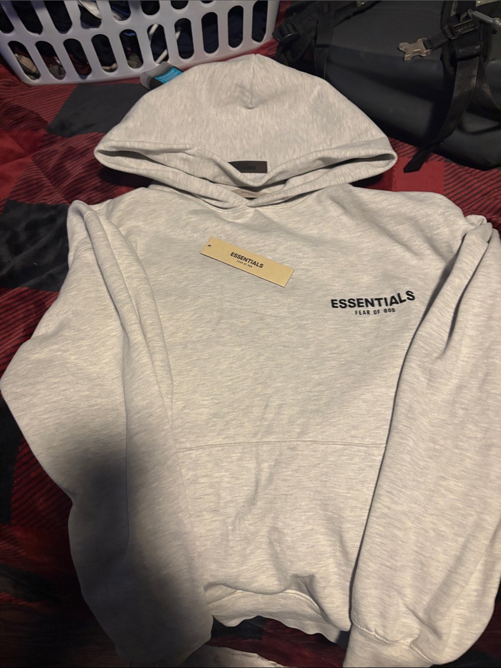 Essentials Light Gray Pullover Hoodie with Chest Logo
